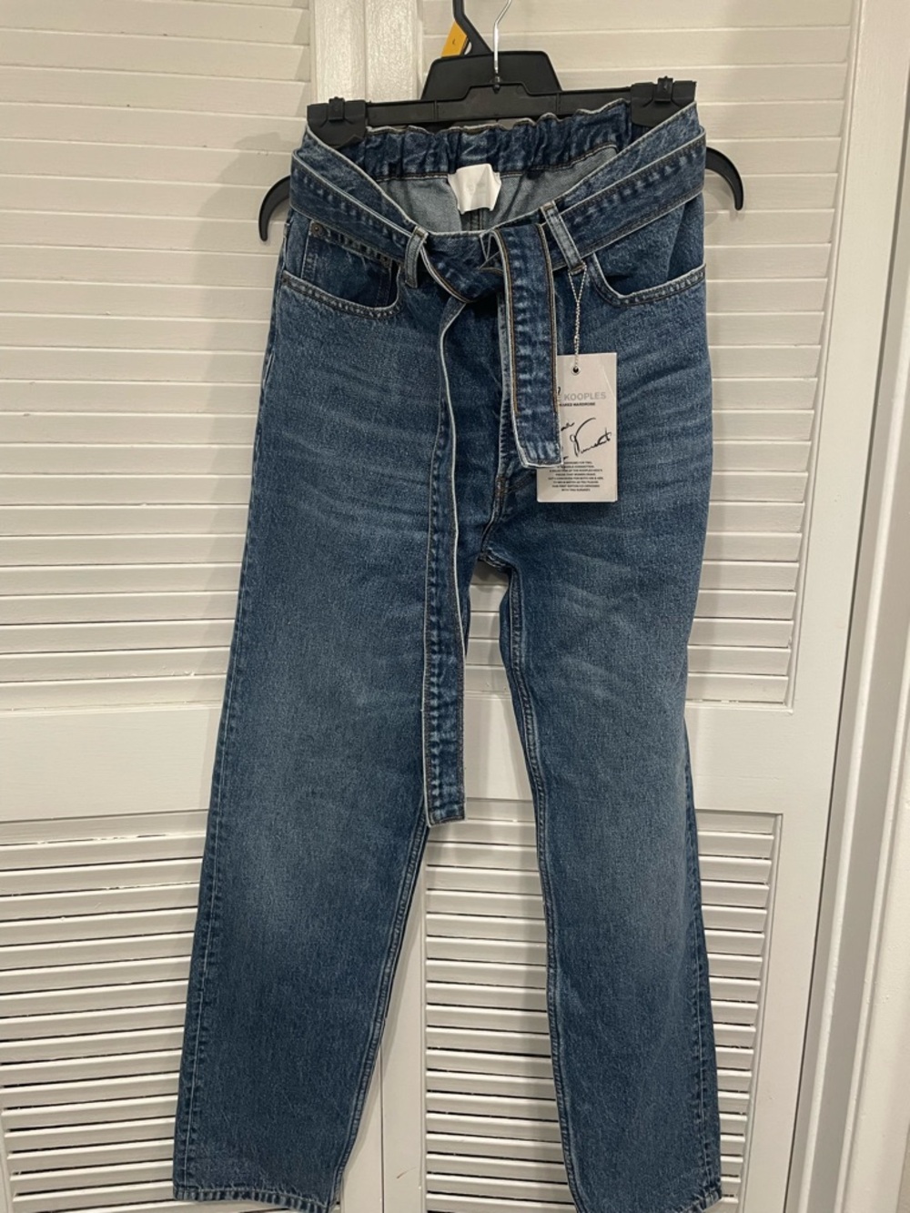 NWT Kooples Paperbag Waist Blue Denim Jeans with Self-Tie Belt SIZE 30 (s to m)